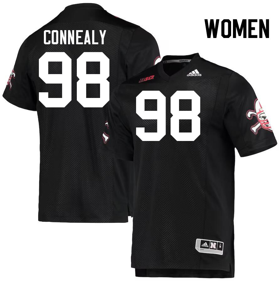 Women #98 Conor Connealy Nebraska Cornhuskers College Football Jerseys Stitched Sale-Black